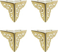 4Pcs Vintage Pure Brass Hollow Cloud Pattern Corner Protectors Antique Hardware Desk Edge Wooden Jewelry Gift Box Cabinet Three Sides Full Encase Corner Guard (Gold)