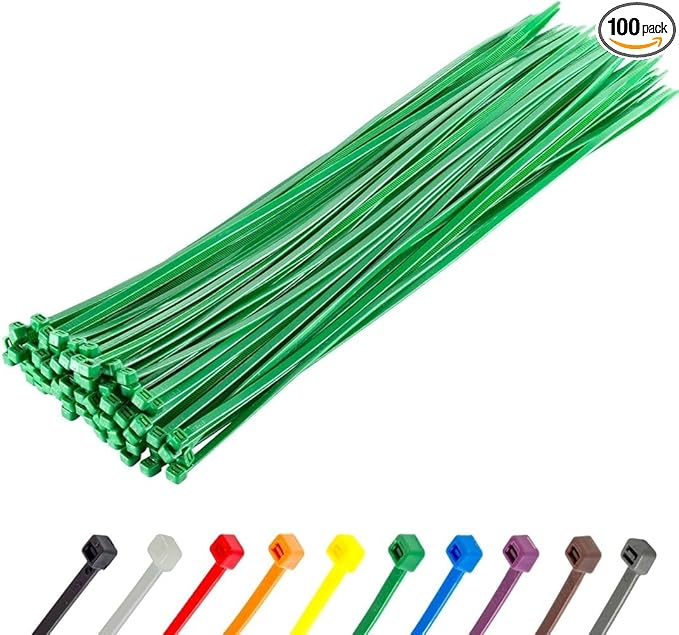 GTSE 14 Inch Green Zip Ties, 100 Pack, 50lb Strength, UV Resistant Long Nylon Cable Ties, Self-Locking 14" Tie Wraps