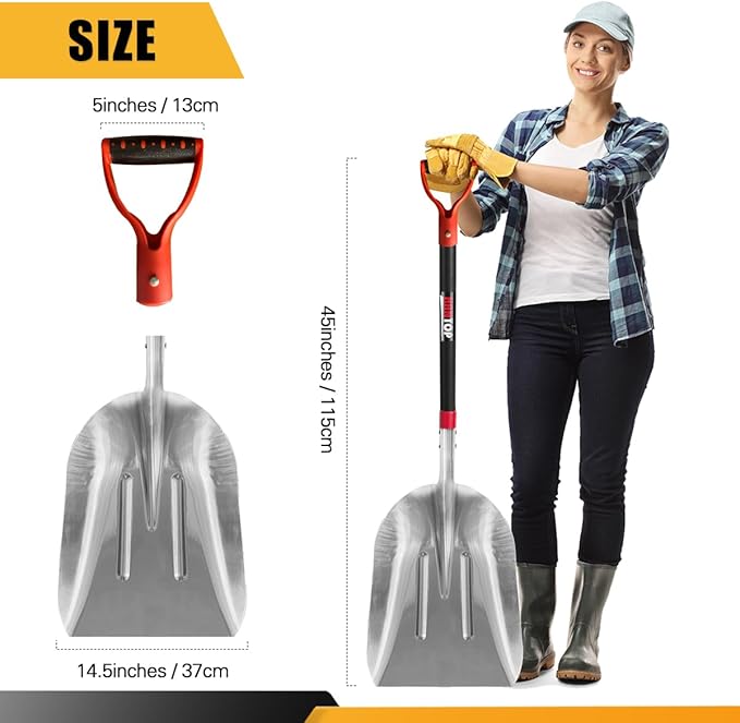 Aluminium Snow Shovel for Driveway Farm Scoop Shovel Large Aluminum Scoop Shovel for Snow Revoval Tool,45 inches
