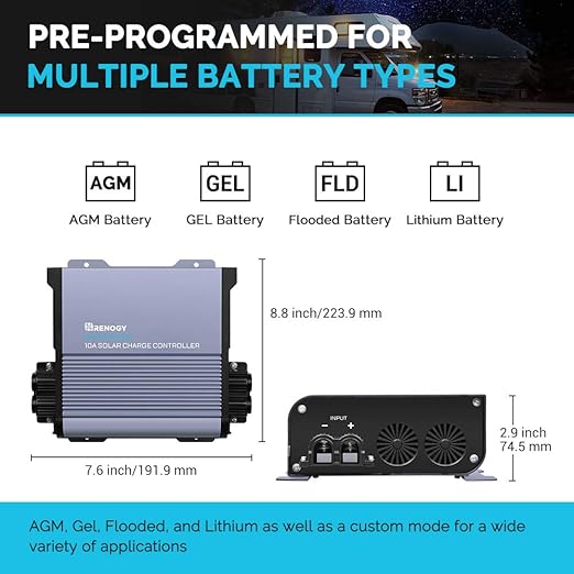 Renogy Boost 10A 36V/48V Auto DC Input MPPT Solar Charge Controller LCD Display Solar Panel Regulator fit for Sealed Flooded AGM, GEL, LFP, USER Battery for Golf Carts and Electric Vehicles, Rover 10A