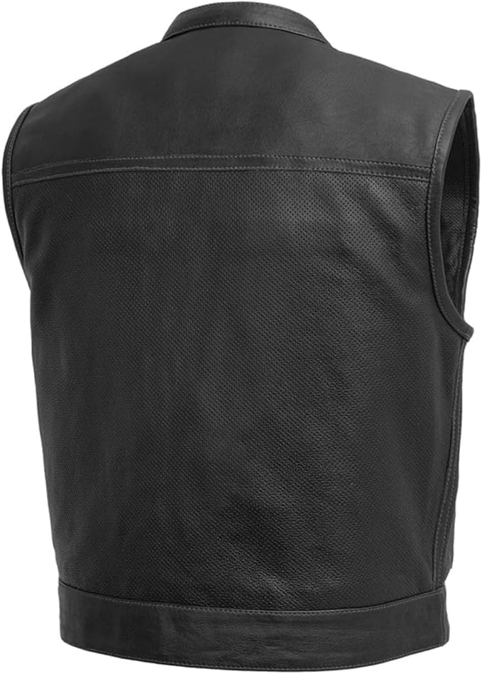 First Mfg Co Lowrider Mens Motorcycle Biker Riding Armor Club Style Black Leather, Twill, Moto Mesh, Perforated Vest