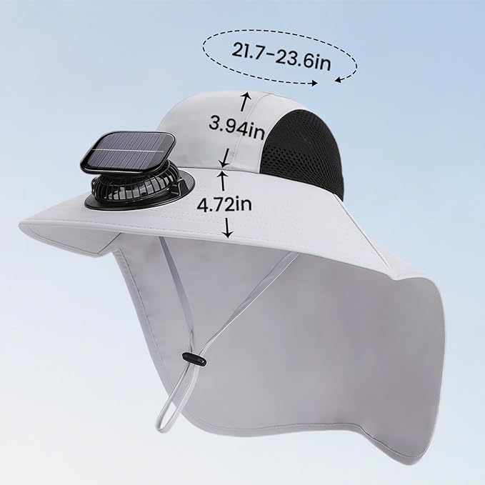 Solar Fan Hat Wide Brim Hat with Fan Sunscreene Neck Flap 3-Speed Outdoor Sun Hat for Fishing,Hiking,USB Solar Charging