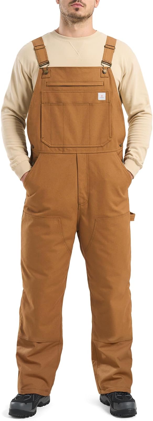 HISEA Insulated Bib Overalls for Men, Winter Water Resistant Duck Canvas Overall, Loose Fit Utility Workwear for Cold Weather