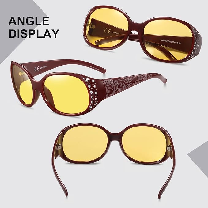 HAOLOTA Night Vision Driving Glasses Women Anti Glare Polarized, Wrap Around Nighttime Safety Glasses UV Protection