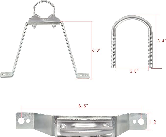 2 PCS Antenna Wall Mount with U-Bolts for 1"-2" OD Poles, Stainless Steel Double Antenna Mast Clamp Heavy Duty Mounting Kit for Antenna, Lamps, Pipes