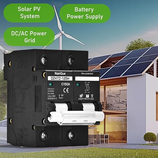 DC Circuit Breaker 36V to 250V Large Current Max 150A Black Color DIN Rail Mounting 2 Poles Thermomagnetic Short Circuit Overload Protector Solar Panel Battery Switchs (150A)