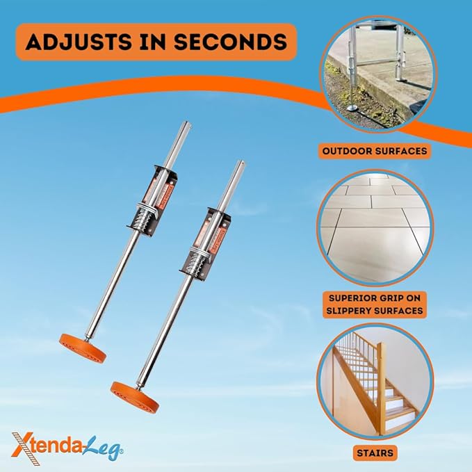 Xtenda-Leg® Ladder Leveler - Rubber Feet, Perfect for Extension Ladders, Stabilizer Attachments for Safe Use - Stable Platform for Uneven Ground - Easy Installation - OSHA Approved - 6 Pairs