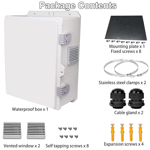 Outdoor Electrical Junction Box, Ventilation and Heat Dissipation ABS Plastic Project Enclosure with Internal Mounting Panel 13"x 9.2"x 5.6"