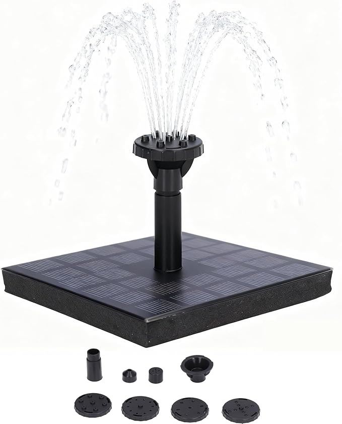 Solar Fountain Pump, 7V 1.4W Solar Fountain Pump for Bird Bath, Solar Water Pump Monocrystalline Silicon Square Floating for Garden, Ponds and Outdoor