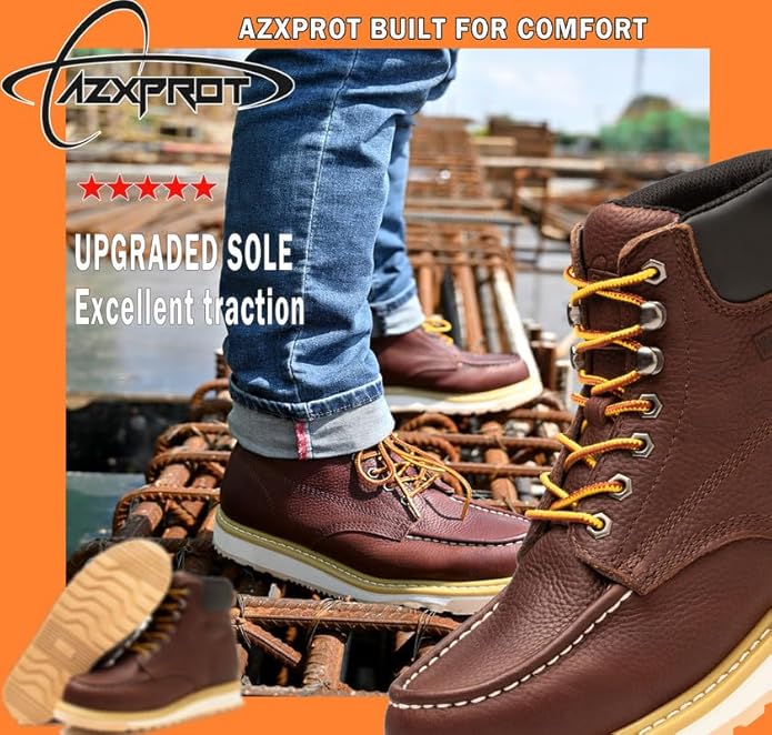 Work Boots for Men, 6" Soft Toe Wedge Sole Waterproof Safety Boots, Comfortable Construction Work Safety Shoes