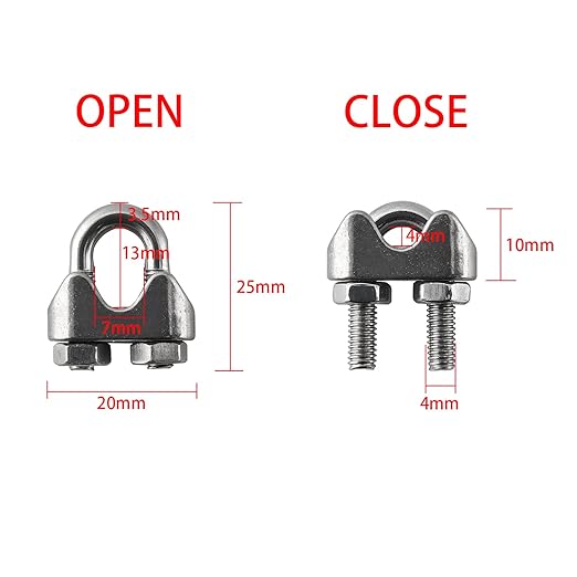 HSTECH 16PCS 3/16 Inch M4 304 Stainless Steel Wire Rope Cable Clip Clamp, Used for Anything That Involves Cable Clips: Rigging, Temporary Guardrail Systems, Securing Loads, Hanging Banners Or Flags