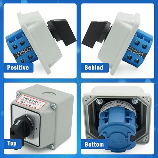 20A Rotary Changeover Switch with Box, 4-Ways 1NO 1NC 8 Terminals, 660V Universal Selector Switch with Blue Fork Terminals (5 Positions 2 Poles)