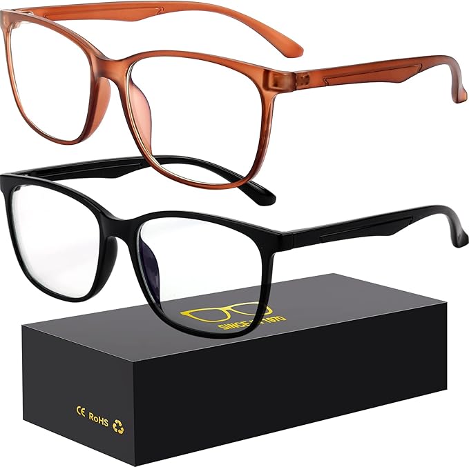 Blue-Light Blocking Glasses Computer Reading/Gaming/TV/Phones Glasses Fashion Anti Eyestrain Glasses for Women Men（A8 Black + Coffee）