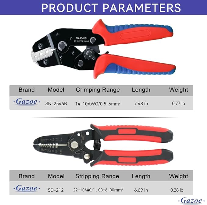 Solar PV Panel Crimping Tool Kit with Crimper Stripper and 10 Pairs Solar Connectors and 1Pair Solar Connector Spanner Wrench, Solar Crimper Tool works for AWG14-10,2.5/4/6mm²