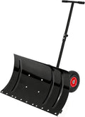 Snow Shovel with 2-Wheel,29in Heavy Duty Snow Plow Hand Pusher for Snow Removal,5 Adjustable Blade Angle & Height Ergonomic Handle,Efficient Clean Tool for Driveway Sidewalk and Pavement