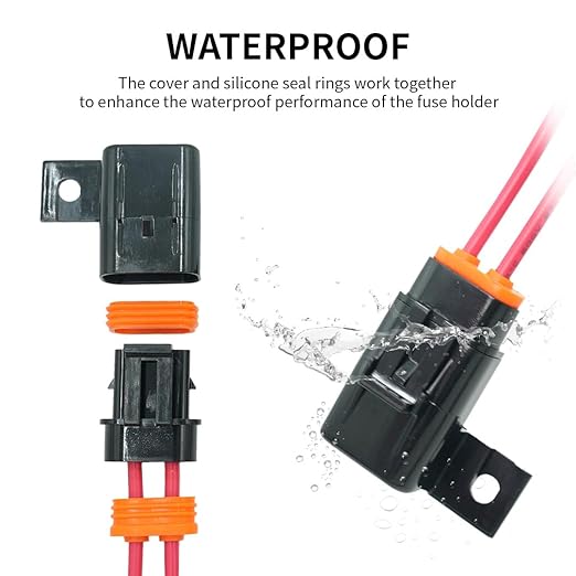 partsPTT IP67 Waterproof in-Line ATO/ATC Blade Fuse Holder 30A with Cover, 12 AWG Wire, Automotive & Marine for Small Boats, Fishing Boats, Speedboats, Outboard Circuits (2 Pack)