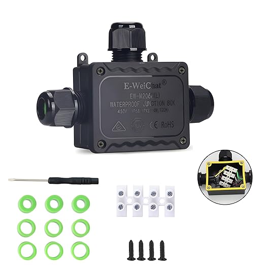 IP68 Waterproof 3 Way Junction Box, Underground Electrical Box with Terminal Block, for LED Landscape Lighting, Garden Lights