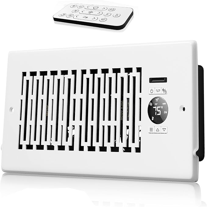 10-Speed Register Booster Fan Fits 4"x10", Smart Vents Thermostat and Remote Control for Home Heating and Cooling