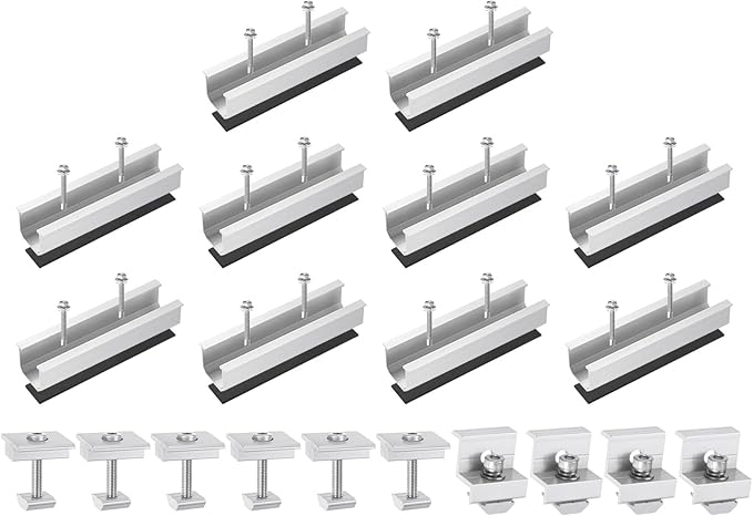 10 PCS Solar Panel Mounting Brackets Kits, Aluminum Alloy 120mm Z Bracket Solar Panel Mounting Rails, 30mm/35mm End Clamp & Mid Clamp for Flat, Metal, Tin, Sheet Roof