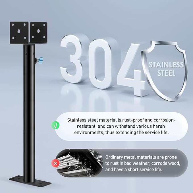 3 Pack 3.6" 304 Saddle Stainless Steel Roof Riser for Patio Pergola, Heavy-Duty 18-1/4 Inches High, Pergola Roofs Riser Beam Brackets, Adjustable Roof Riser Hardware, Black Finish (Stainless Steel)