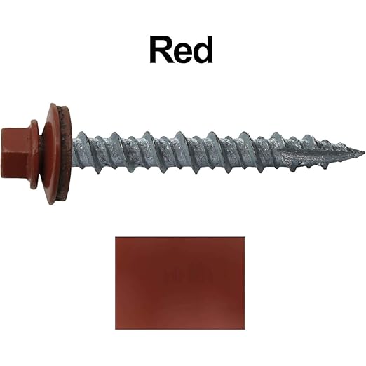 Metal ROOFING SCREWS: (250) 10 x 1-1/2" Red Hex Head Sheet Metal Roof Screw. Self starting metal to wood siding screws. EPDM washer. Colored head