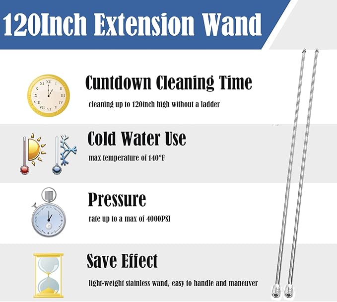 Selkie Long Pressure Washer Extension Wand, 2 Pack 60" Power Washer Extension Wand,Pressure Washer Lance,Stainless Steel Power Washer Extender Wands, 1/4” Quick Connect Fitting, 4000 PSI(120 Inch)