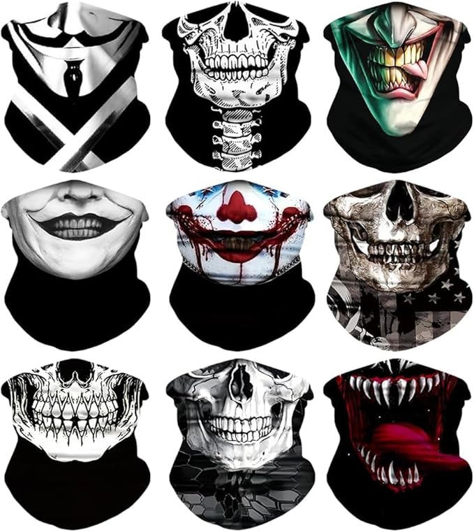 9 Pcs Neck Gaiter Face Mask Men Women Sun UV Protection Seamless Skull Bandanas Seamless Bandana Rave Face Cover Scarf Mask