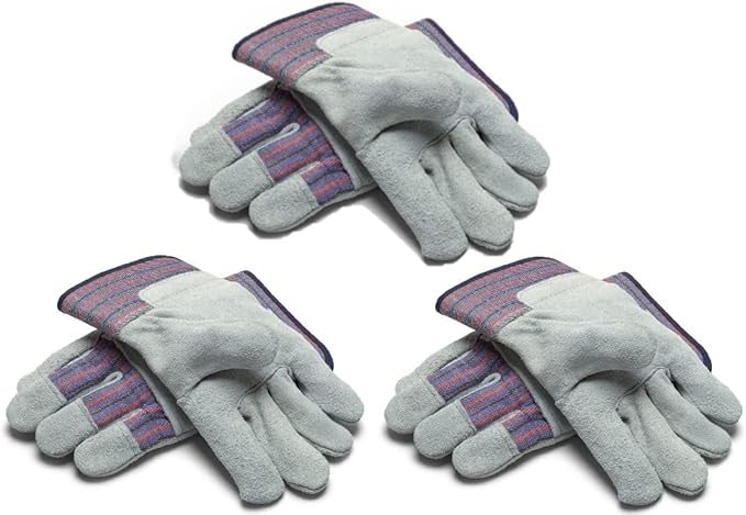 Greendale (3, 6 or 12 Pack - Leather & Cotton Work Gloves: Garage, Yard, Garden, Industrial, Commercial - One Size Fits Most