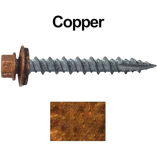 Metal ROOFING SCREWS: (250) 10 x 1-1/2" Copper Hex Head Sheet Metal Roof Screw. Self starting metal to wood siding screws. EPDM washer. Colored head