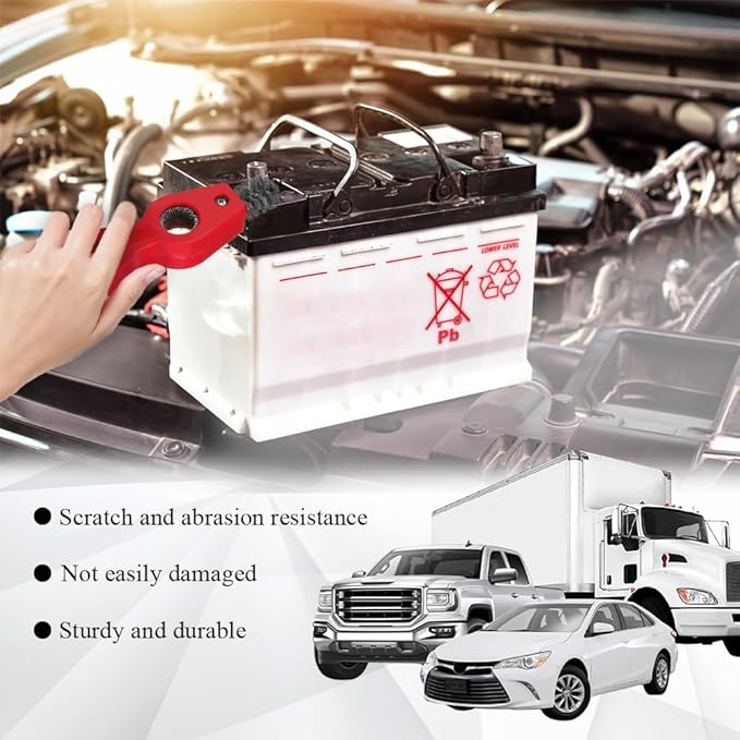 4 in 1 Car Battery Cleaning Brush, Car Battery Terminal Cleaner, Anti-Rust Auto Battery Cleaner with Steel Wire, Battery Cleaner Tool Car Accessories for Cleaning Auto Battery Post (Red)
