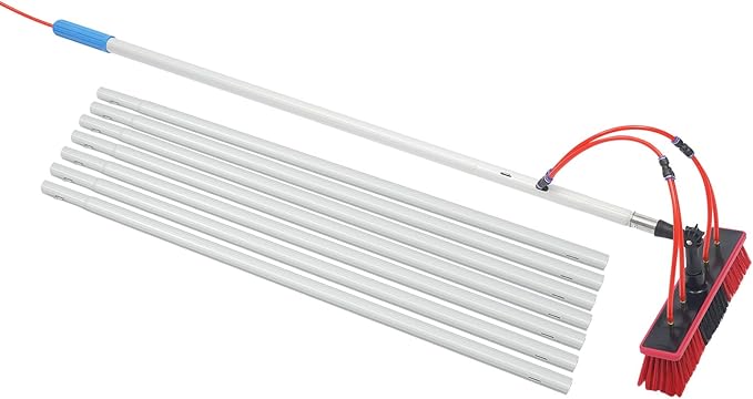 Outdoor Window Cleaning Pole Kit Washing Equipment with 8×3.28ft Poles & 180 Degree Brush Head Window Washing Equipment Solar Panel Cleaning Kit for Cleaning High Windows, Photovoltaic Solar Panels