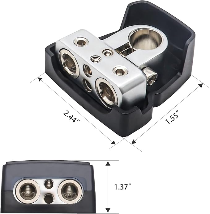 Recoil PBT-D04 2 Pack Premium Solid Brass Positive Negative Battery Terminals Clamps with One 0/2/4 Gauge Output and Two 4/8 Gauge Outputs