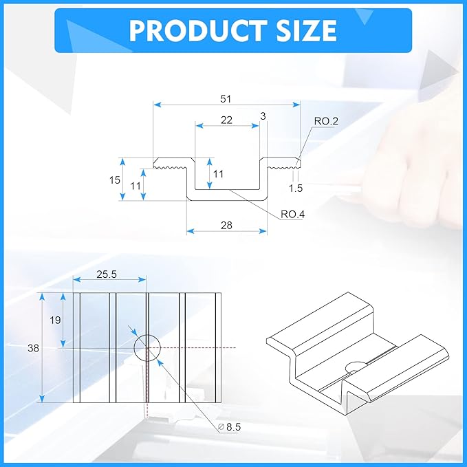 12 Pack Solar Panel Mid Clamps 1.06 Inch Solar Panel Bracket Aluminium Mounting Accessories Aluminum Solar Mid Clamp for Solar Panel Mounting Solar Panel Mid Clamp