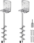 18'' Ground Anchors Screw in 10mm Solid Steel with L Bracket, for Trampoline Mobile Home Swing Set Shed Carport Tent Stakes Earth Anchor Tree, 2" Helix Blade & Chrome Plated Finish, 2Pcs