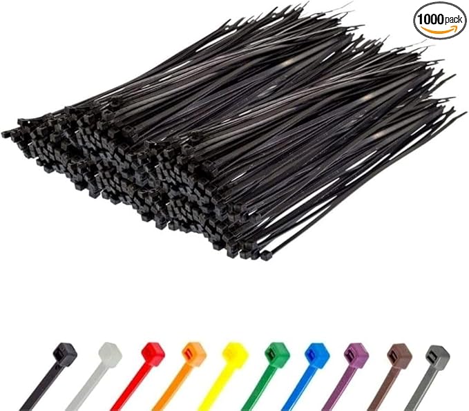 GTSE 8 Inch Black Zip Ties, 1,000 Bulk Pack, 40lb Strength, UV Resistant Small Nylon Cable Ties, Self-Locking 8" Tie Wraps