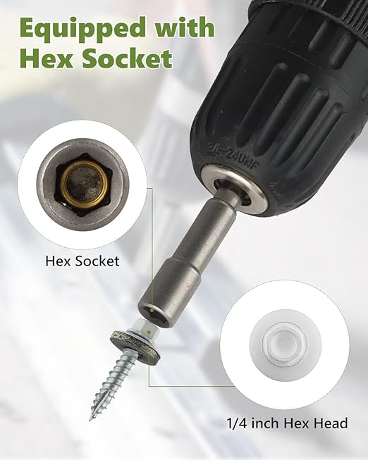 300Pcs White Sheet Metal Screws, 10 x 1 Inch White Ruspert Coating Hex Head Metal Roofing Screws with Rubber Washers for Metals and Corrugated Roofing Panels