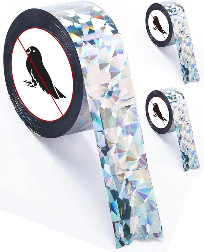 2×502 Ft Bird Scare Tape Ribbon, Double Sided Holographic Flash Reflective Bird Tape, Deterrent Visual Audible Bird Repellent Devices for Outdoor, Garden, Balcony (Irregular)
