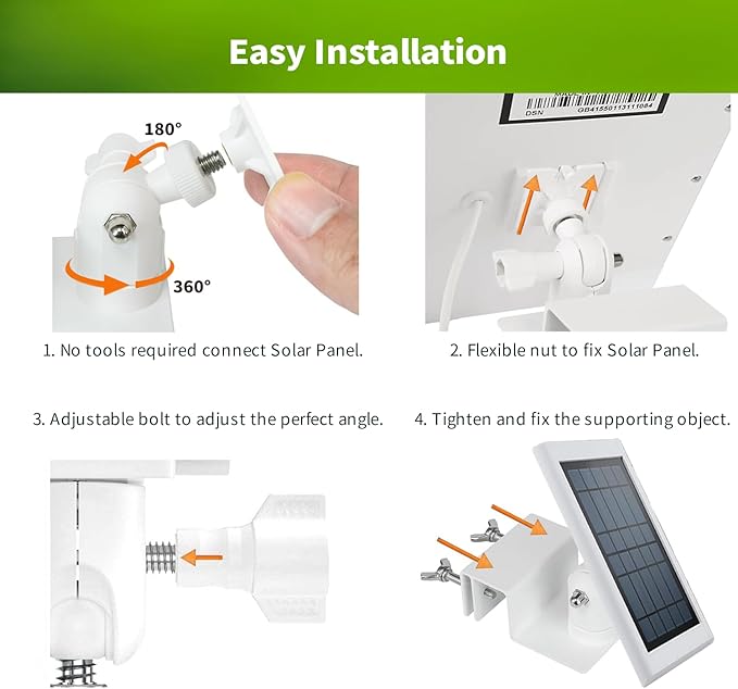 Gutter Mount for Ring, Arlo, Reolink Solar Panels, Adjustable Aluminum Bracket for Ring– Easy Installation, Perfect Sunlight Angle (White)