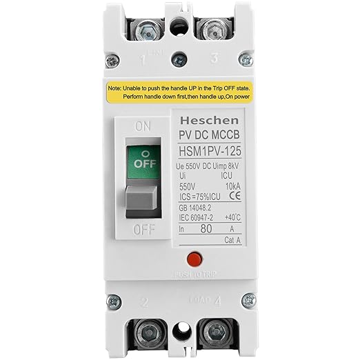 Heschen Molded Case Circuit Breaker, HSM1PV-125 2 Poles DC550V Solar PV System Solar Panels Grid Protection (80A)