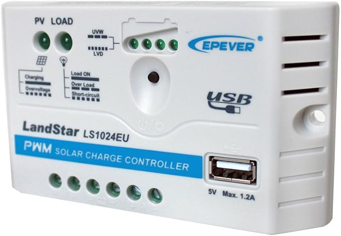 EPEVER Solar Charge Controller 10A 12V/24V Auto Work LS1024EU with USB Port 5V/1.2A Output LED Indicator for Off Grid Solar Panel Battery Charging System (LS1024EU)