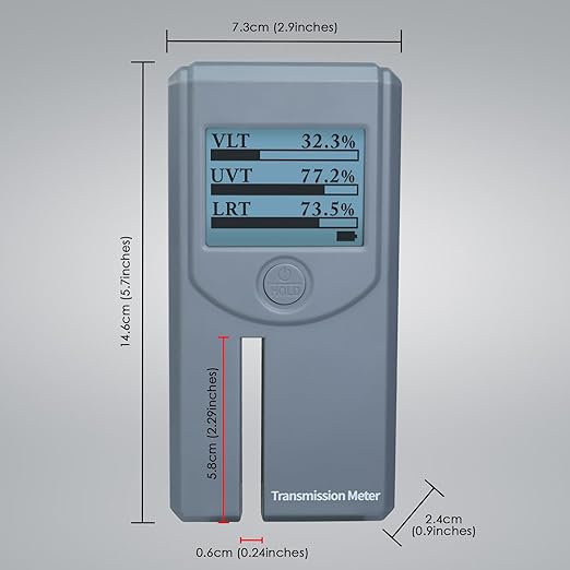 Digital Window Tint Meter Car Side Window Tint Tester, Sun Control Film Tint Reader Tool with Auto Display Rotation & Auto Calibration for VL/UV/IR Transmittance Rejection Detection, Tint Meter Gauge