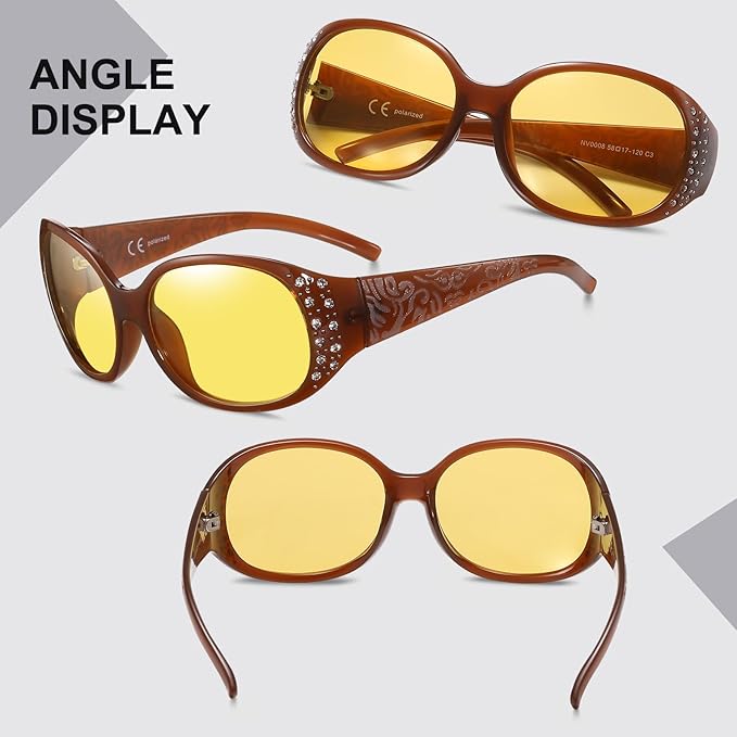 HAOLOTA Night Vision Driving Glasses Women Anti Glare Polarized, Wrap Around Nighttime Safety Glasses UV Protection