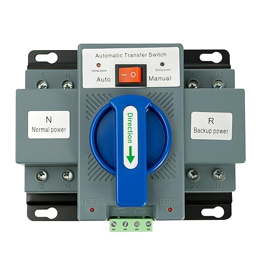 Power Automatic/Manual Transfer Switch, 63A AC110V 2-Way Generator Changeover Switch Hole M8 Installation 5.12 * 4.76in 2P/63A Blue (2P/63A Blue)
