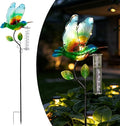 Rain Gauge Outdoor, Solar Hummingbird Rain Gauge with Metal Stake, 7 Inch Tube Decorative Rainfall Measurement, Stained Glass Rain Measure Gauge for Garden, Lawn, Patio