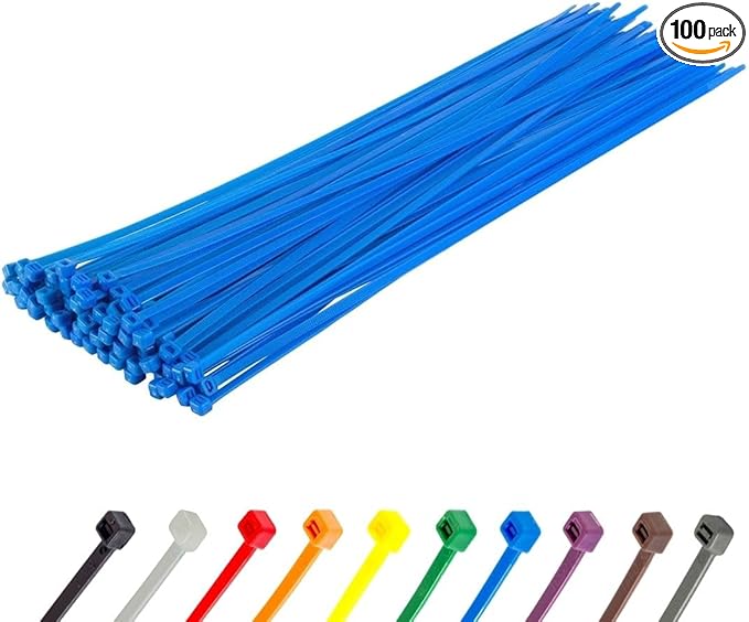 GTSE 14 Inch Blue Zip Ties, 100 Pack, 50lb Strength, UV Resistant Long Nylon Cable Ties, Self-Locking 14" Tie Wraps