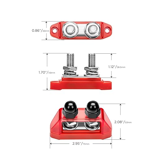 Recoil S2P-38 Bus Bar 250A Power Distribution Block Busbar Dual 3/8” Studs Terminal for Boat Automotive Solar System