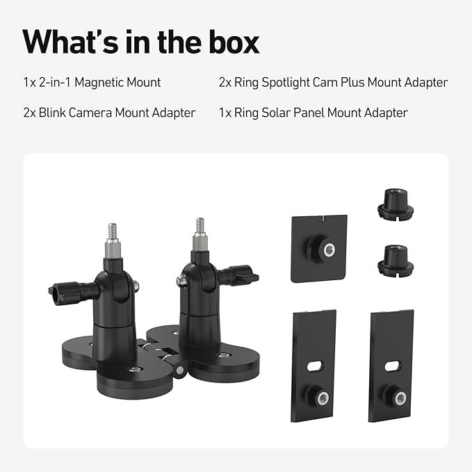 Holicfun 2-in-1 Magnetic Mount for Cameras & Solar Panels - Dual 1/4"-20 Adjustable Brackets, No-Drill Indoor/Outdoor Installation, Compatible with Ring, Blink, Eufy, Arlo, Wyze, and More, Black