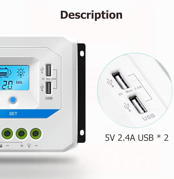 EPEVER Solar Charge Controller 30A 12V/24V Auto Work, Solar Panel Solar Charge Controller PWM Regulator with LCD Display and USB 5V Output, for Lead-Acid Gel Sealed Flooded Battery