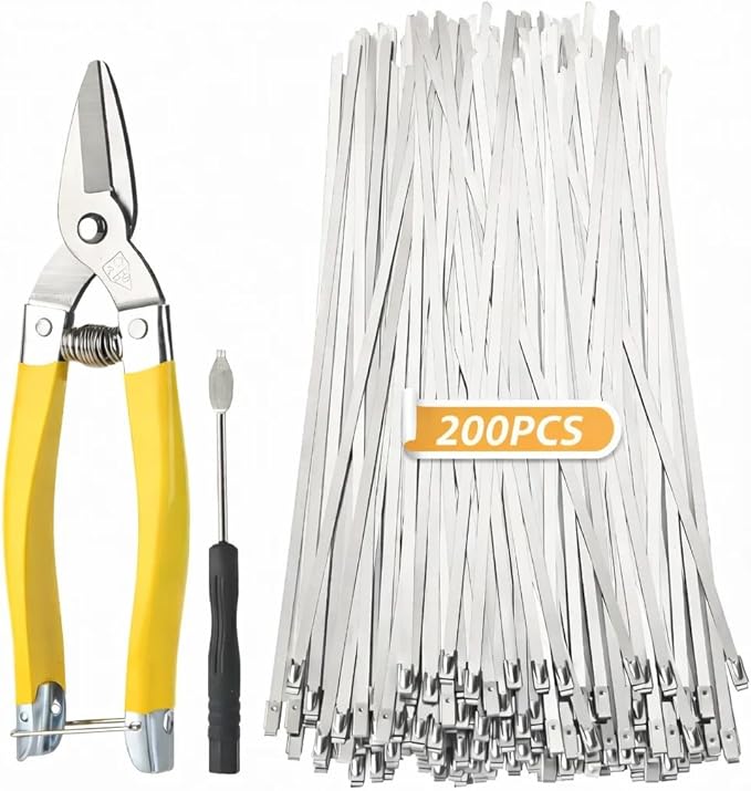 Stainless Steel Zip Ties Heavy Duty (202 PCS) with Metal Cutter, 11.8 Inch Self-Locking Cable Ties for Large Projects, Chain Link Fence & Outdoor Installation