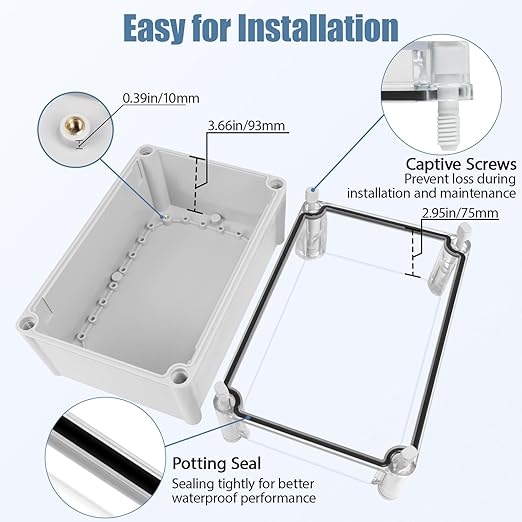 LeMotech Junction Box IP67 Waterproof Dustproof Electrical Box Project Box DIY Enclosure Gray with Transparent Clear Cover, External Size 11x7.5x7.1in (280x190x180mm)